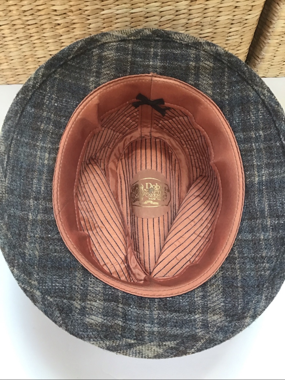 VTG Dobbs 5th Avenue NY Men's Plaid Wool Blend Gray Brown Plaid Fedora Hat 7 5/8 - Picture 5 of 10